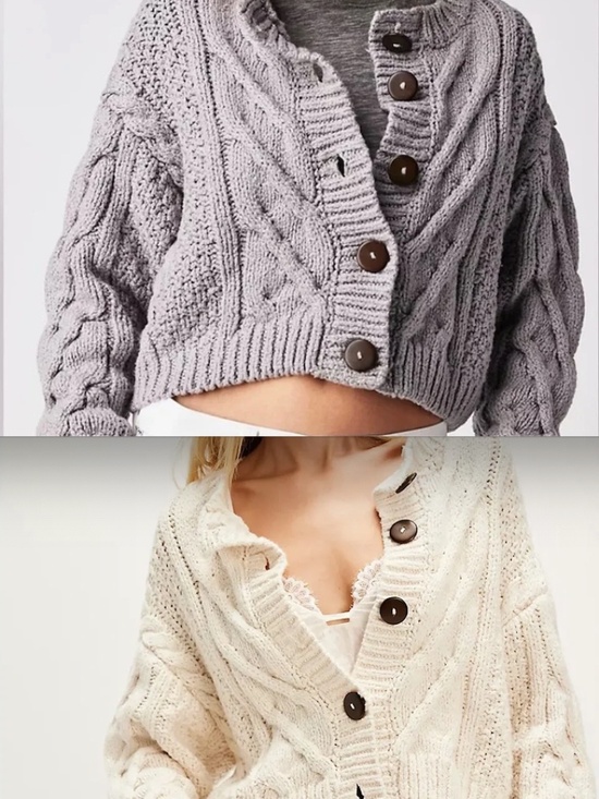 Free People Sweaters - TWO Free People Cropped Bonfire Cardi Cardigans Size L - Grey & Cream